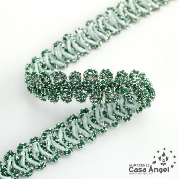 PASAMANERÍA BORDADA ESPIGA RAYÓN VERDE PLATA 10mm