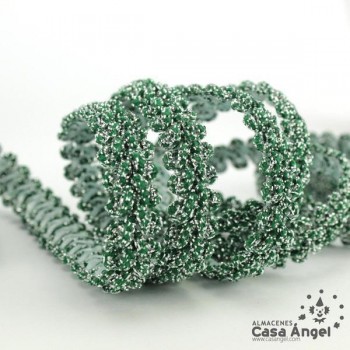 PASAMANERÍA BORDADA ESPIGA RAYÓN VERDE PLATA 10mm