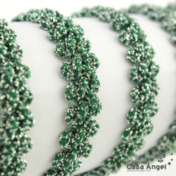 PASAMANERÍA BORDADA ESPIGA RAYÓN VERDE PLATA 10mm