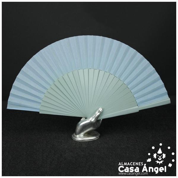 ABANICO SEMIPERICÓN CELESTE DE MADERA Y TELA 50cm