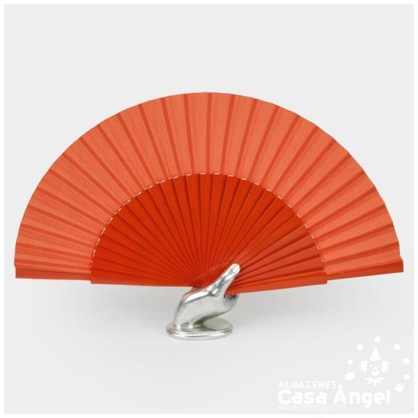 ABANICO SEMIPERICÓN NARANJA DE MADERA Y TELA 50cm