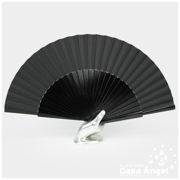 ABANICO SEMIPERICÓN NEGRO DE MADERA Y TELA 50cm