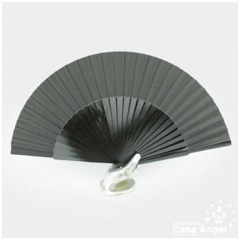ABANICO SEMIPERICÓN NEGRO DE MADERA Y TELA 50cm