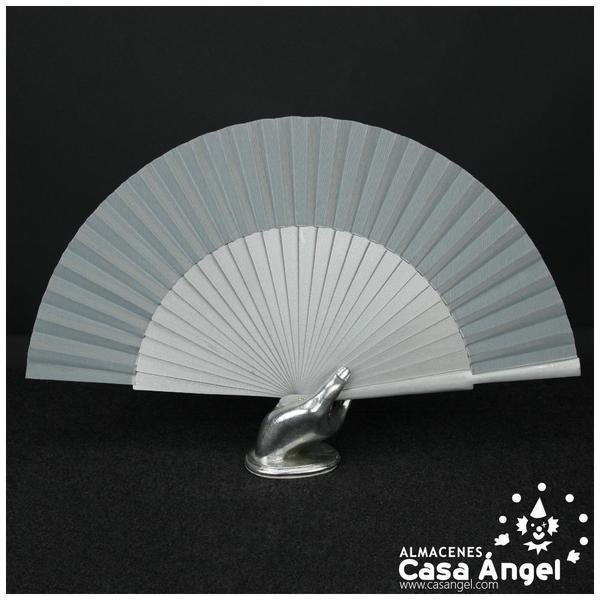 ABANICO SEMIPERICÓN PLATA DE MADERA Y TELA 50cm