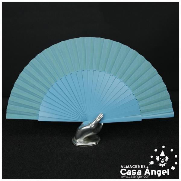 ABANICO SEMIPERICÓN TURQUESA DE MADERA Y TELA 50cm