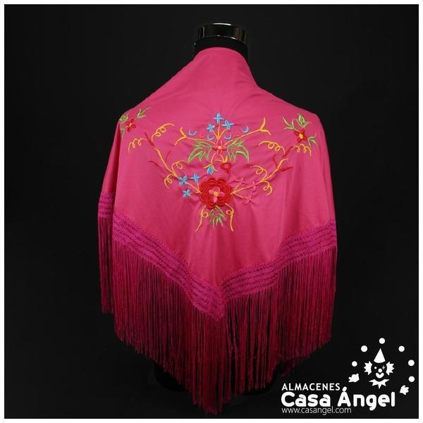 MANTÓN DE PICO FUCSIA BORDADO MULTICOLOR INFANTIL