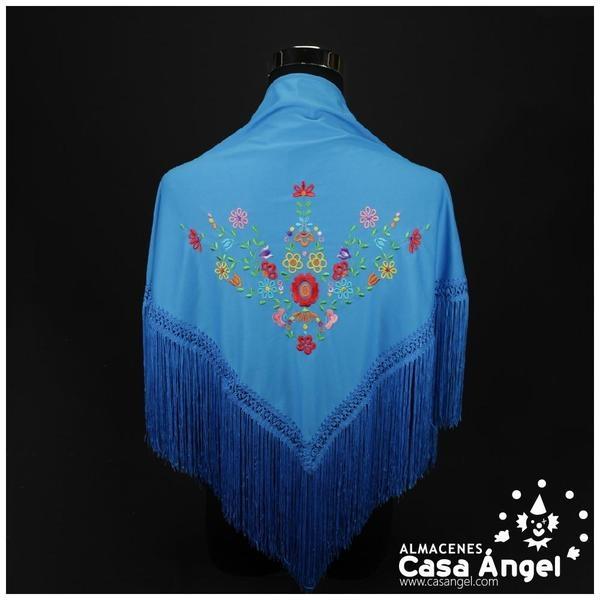 MANTÓN DE PICO COLOR AZUL TURQUESA BORDADO MULTICOLOR INFANTIL