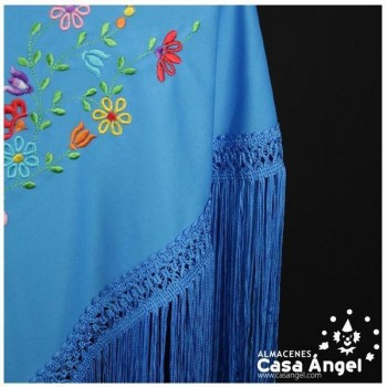 MANTÓN DE PICO COLOR AZUL TURQUESA BORDADO MULTICOLOR INFANTIL