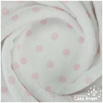 FELPA DE RIZO BLANCA CON LUNARES ROSAS 150cm