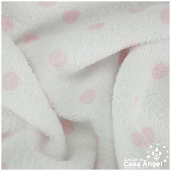 FELPA DE RIZO BLANCA CON LUNARES ROSAS 150cm