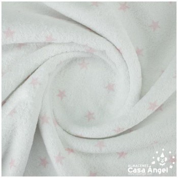 FELPA DE RIZO BLANCA CON ESTRELLAS ROSAS 150cm