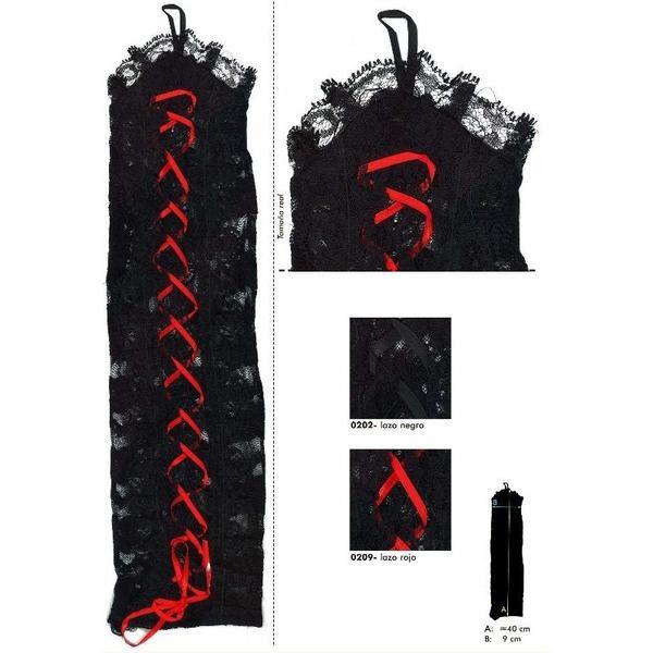 GUANTES NEGROS DE ENCAJE PASACINTAS ROJO