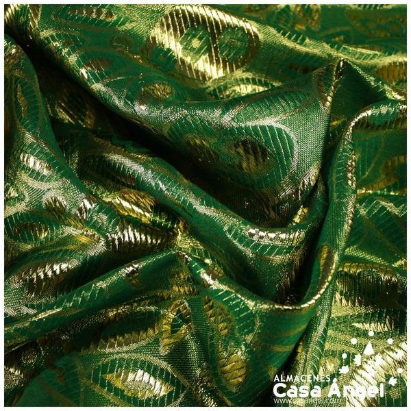 BROCADO JACQUARD VERDE EN HILOS DORADOS ESTAMPADO CACHEMIR 110cm