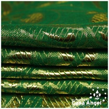 BROCADO JACQUARD VERDE EN HILOS DORADOS ESTAMPADO CACHEMIR 110cm