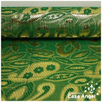 BROCADO JACQUARD VERDE EN HILOS DORADOS ESTAMPADO CACHEMIR 110cm