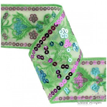 PASAMANERÍA LENTEJUELAS BORDADAS FLORES 6cm