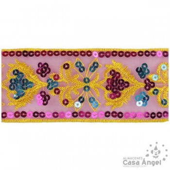 PASAMANERÍA LENTEJUELAS BORDADAS FLORES 6cm