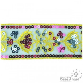 PASAMANERÍA LENTEJUELAS BORDADAS FLORES 6cm