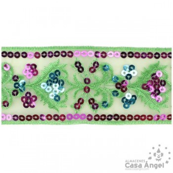 PASAMANERÍA LENTEJUELAS BORDADAS FLORES 6cm