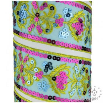 PASAMANERÍA LENTEJUELAS BORDADAS FLORES 6cm