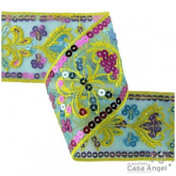 PASAMANERÍA LENTEJUELAS BORDADAS FLORES 6cm