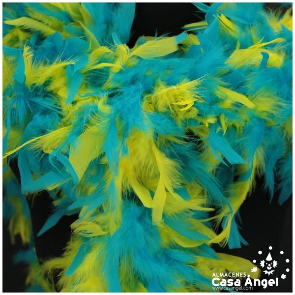 BOA DE PLUMAS BICOLOR 190cm AMARILLO Y TURQUESA 80gr