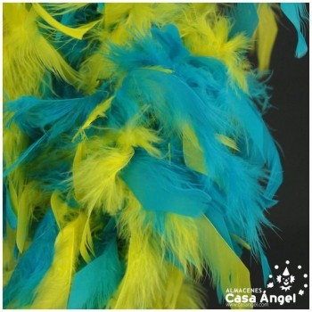 BOA DE PLUMAS BICOLOR 190cm AMARILLO Y TURQUESA 80gr
