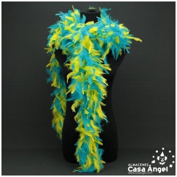 BOA DE PLUMAS BICOLOR 190cm AMARILLO Y TURQUESA 80gr