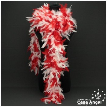 BOA DE PLUMAS BICOLOR 190cm BLANCO Y ROJO 80gr