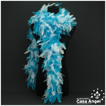BOA DE PLUMAS BICOLOR 190cm BLANCO Y TURQUESA 80gr