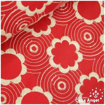POPELÍN ROJO CON BORDADO BLANCO SERIE MAIRENA 150cm