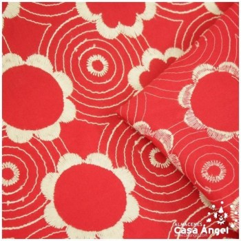 POPELÍN ROJO CON BORDADO BLANCO SERIE MAIRENA 150cm