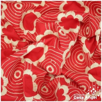 POPELÍN ROJO CON BORDADO BLANCO SERIE MAIRENA 150cm