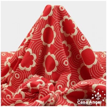 POPELÍN ROJO CON BORDADO BLANCO SERIE MAIRENA 150cm