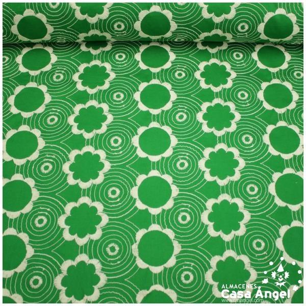 POPELÍN VERDE CON BORDADO BLANCO SERIE MAIRENA 150cm