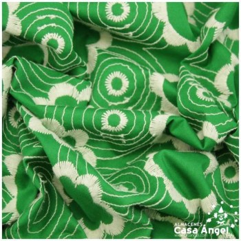 POPELÍN VERDE CON BORDADO BLANCO SERIE MAIRENA 150cm