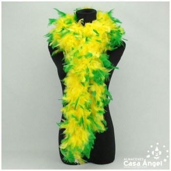 BOA DE PLUMAS 190cm AMARILLA CON PUNTA VERDE 80gr