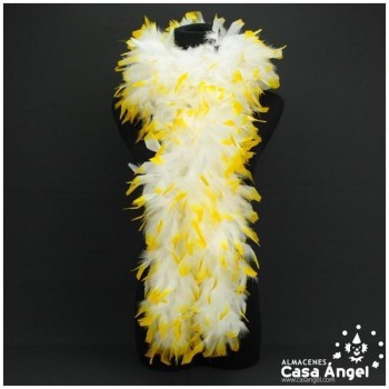 BOA DE PLUMAS 190cm BLANCA CON PUNTA AMARILLA 80gr