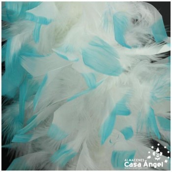 BOA DE PLUMAS 190cm BLANCA CON PUNTA TURQUESA 80gr