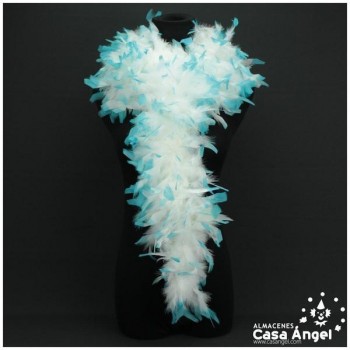 BOA DE PLUMAS 190cm BLANCA CON PUNTA TURQUESA 80gr