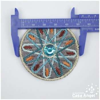 PARCHE TERMOADHESIVO CON BORDADO METALIZADO Y PIEDRA CENTRAL 54mm