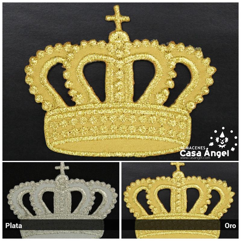APLICACIÓN TERMOADHESIVA EN FORMA DE CORONA COLORES PLATA Y ORO 50x65mm