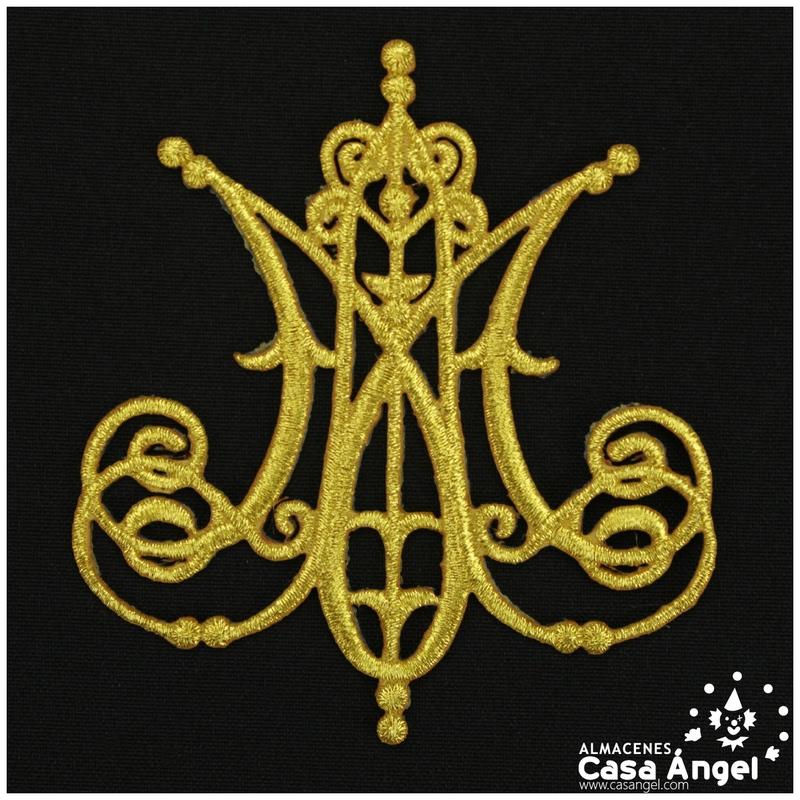 APLICACIÓN RELIGIOSA AVE MARÍA TERMOADHESIVA PLATA Y ORO 9X10cm