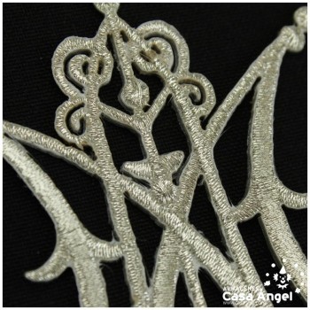 APLICACIÓN RELIGIOSA AVE MARÍA TERMOADHESIVA PLATA Y ORO 9X10cm