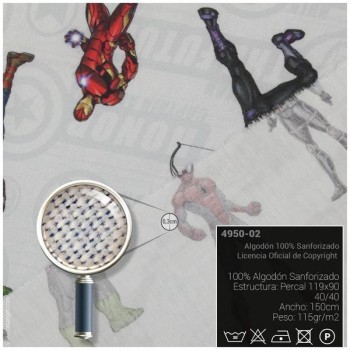 TELA ALGODÓN PERCAL LICENCIA 150cm MARVEL MANÍA GRIS B