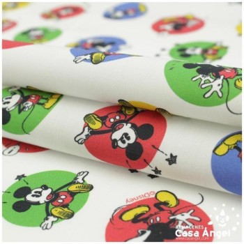 TELA ALGODÓN PERCAL LICENCIA 150cm MICKEY STICKERS
