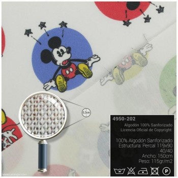 TELA ALGODÓN PERCAL LICENCIA 150cm MICKEY STICKERS