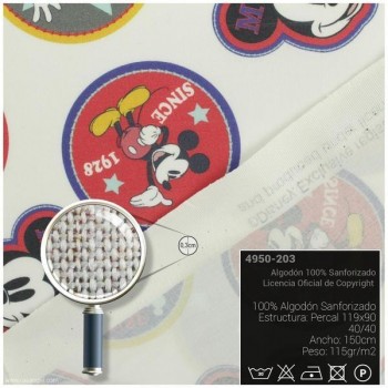 TELA ALGODÓN PERCAL LICENCIA 150cm MICKEY MOUSE ESCUDOS