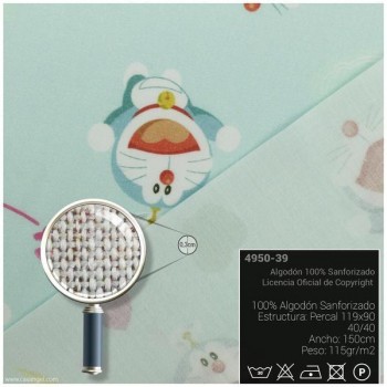 TELA ALGODÓN PERCAL LICENCIA 150cm DORAEMON