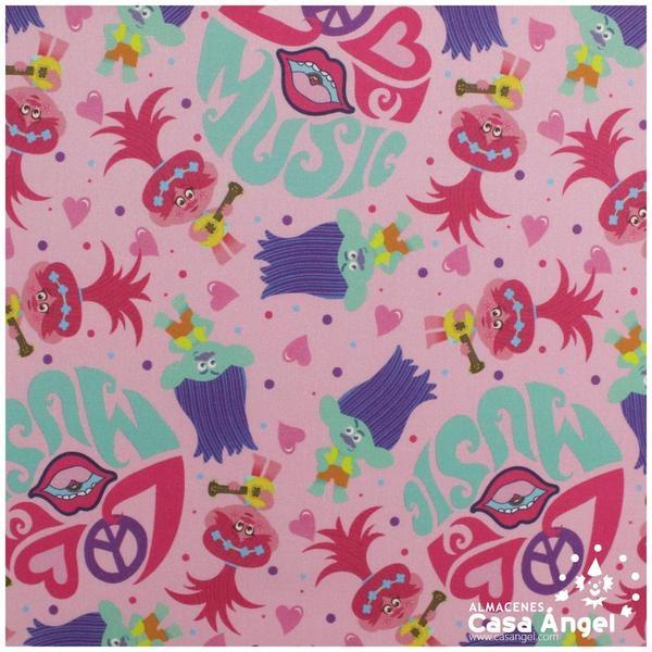TELA ALGODÓN PERCAL LICENCIA 150cm TROLLS HAPPY